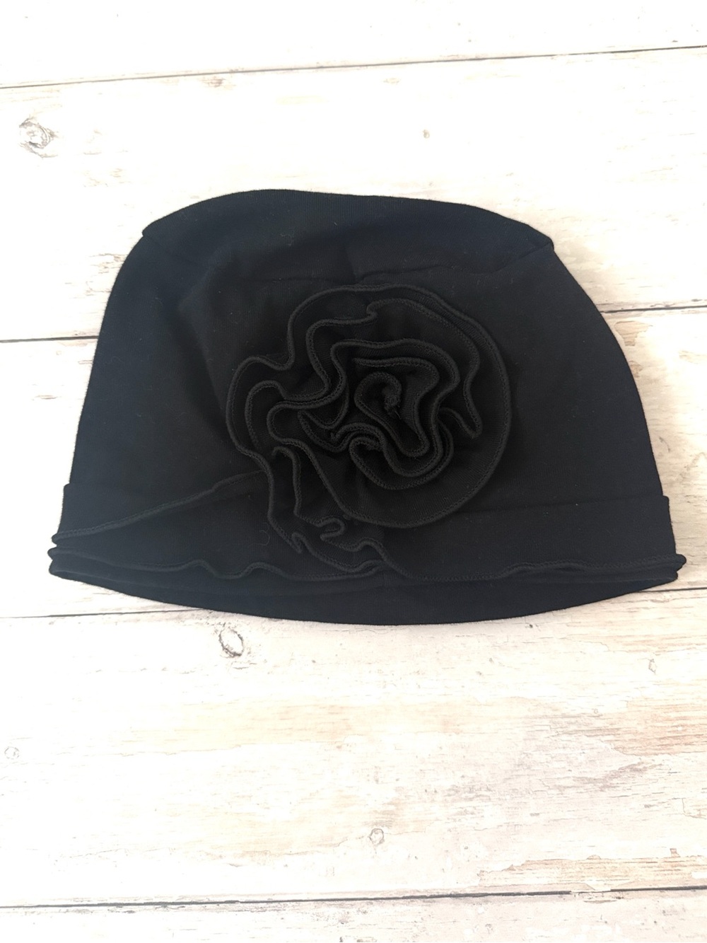 Womenβs Black Rose Beanie Elastic Stretchy Material Cute Hat OS Adult